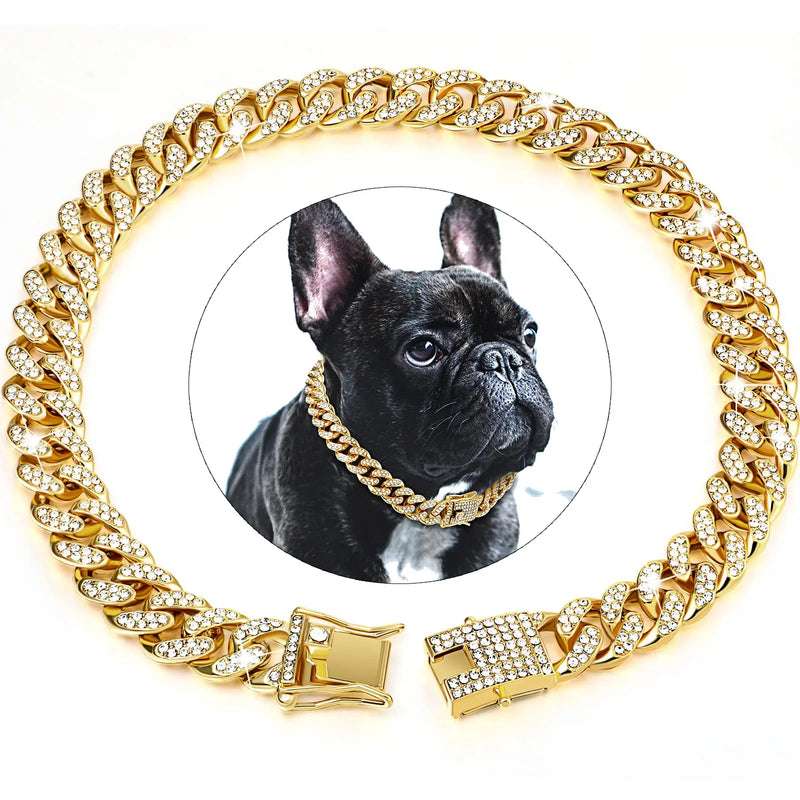 Collier pour chien de luxe à chaîne cubaine – Métal plaqué or