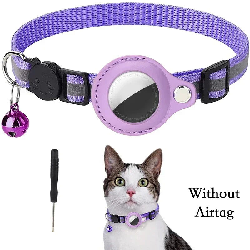 Reflective Cat Collar with AirTag Holder and Bell