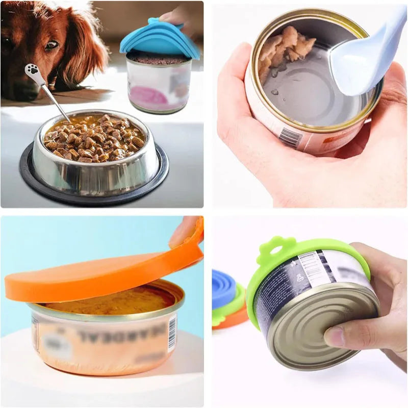 Couvercles réutilisables en silicone pour boîtes de nourriture pour animaux