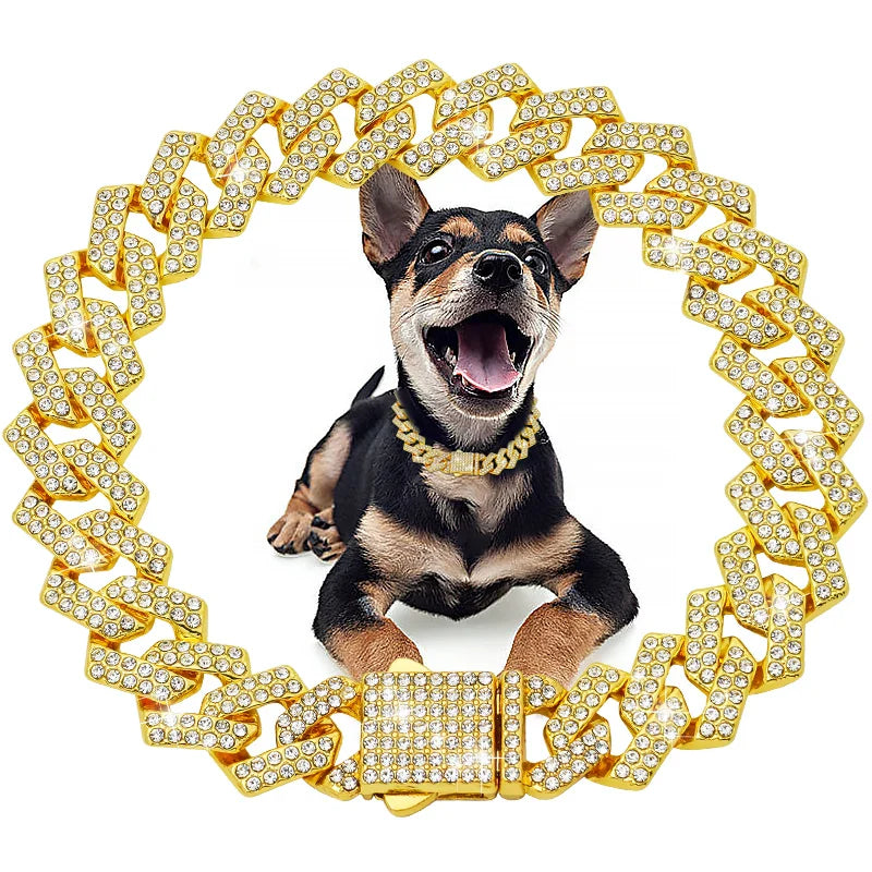 Collier pour chien de luxe à chaîne cubaine – Métal plaqué or